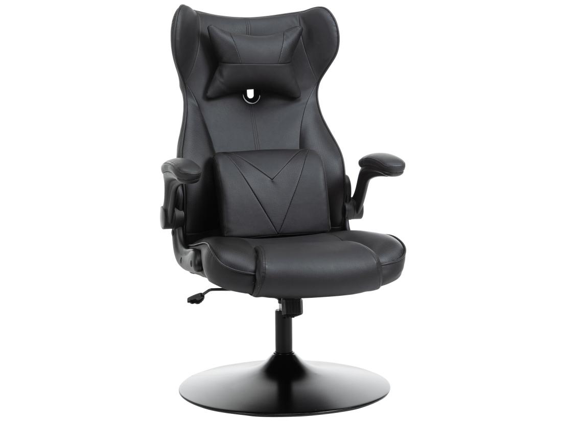Vente Unique Vinsetto Fauteuil Gaming Fauteuil De Bureau Gaming Base Ronde Métal Pivotante 360° Hauteur Réglable Coussins Intégrés Revêtement Synthétique Noir