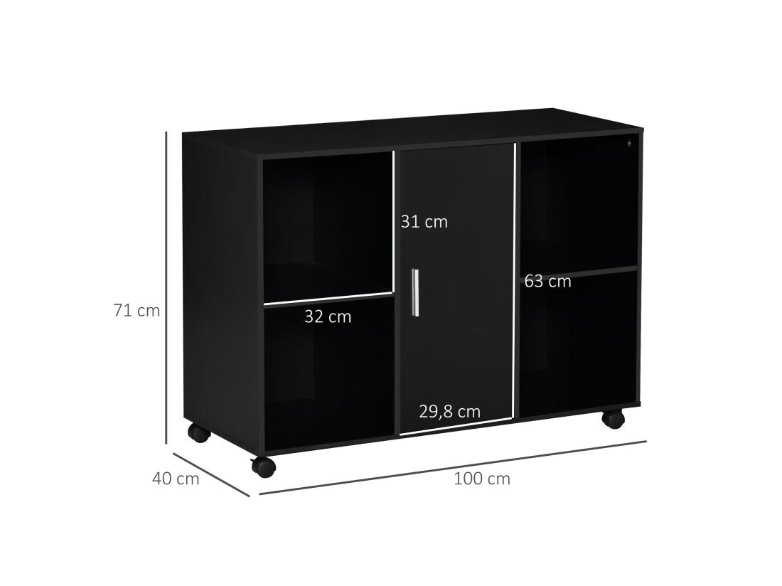 Vente Unique Vinsetto Support D'imprimante - Caisson Organiseur Bureau - 4 Niches Placard Porte Grand Plateau - Panneaux Particules Noir