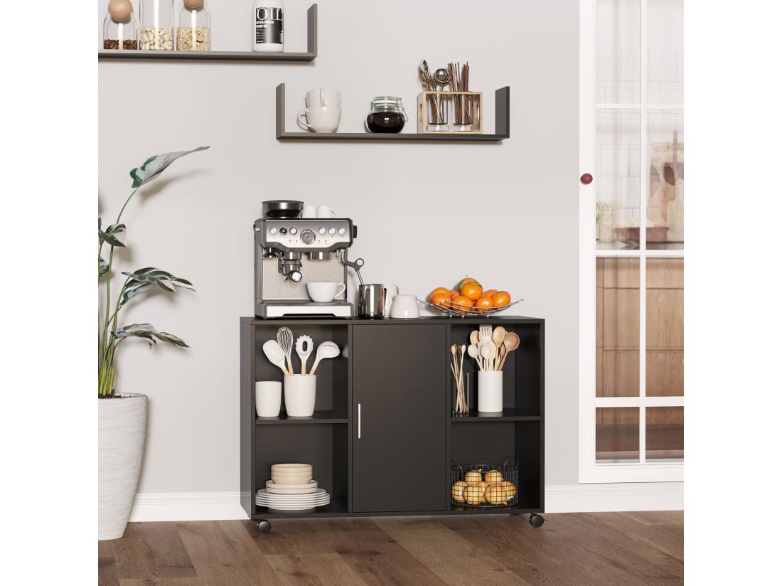 vente unique Vinsetto Support d'imprimante - caisson organiseur bureau - 4 niches placard porte grand plateau - panneaux particules noir