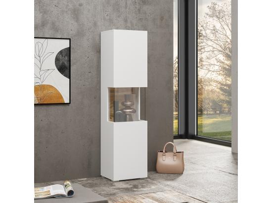 Vente Unique Vitrine 1 Porte Partiellement Vitrée Collection EVA. Couleur Blanc Et Chêne