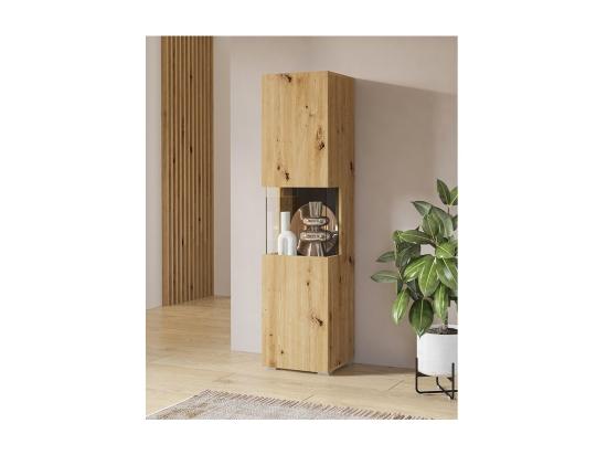 Vente Unique Vitrine 1 Porte Partiellement Vitrée Collection EVA. Couleur Chêne Et Noir