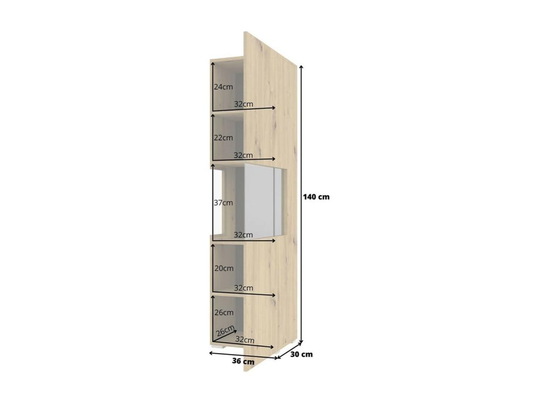 Vente Unique Vitrine 1 Porte Partiellement Vitrée Collection EVA. Couleur Chêne Et Noir