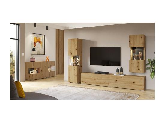 Vente Unique Vitrine 1 Porte Partiellement Vitrée Collection EVA. Couleur Chêne Et Noir