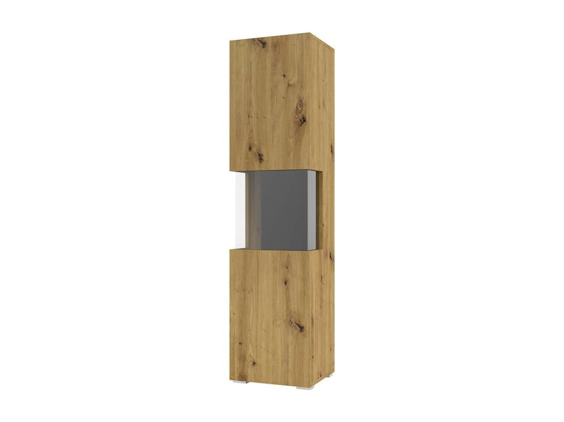 vente unique Vitrine 1 porte partiellement vitrée collection EVA. Couleur chêne et noir
