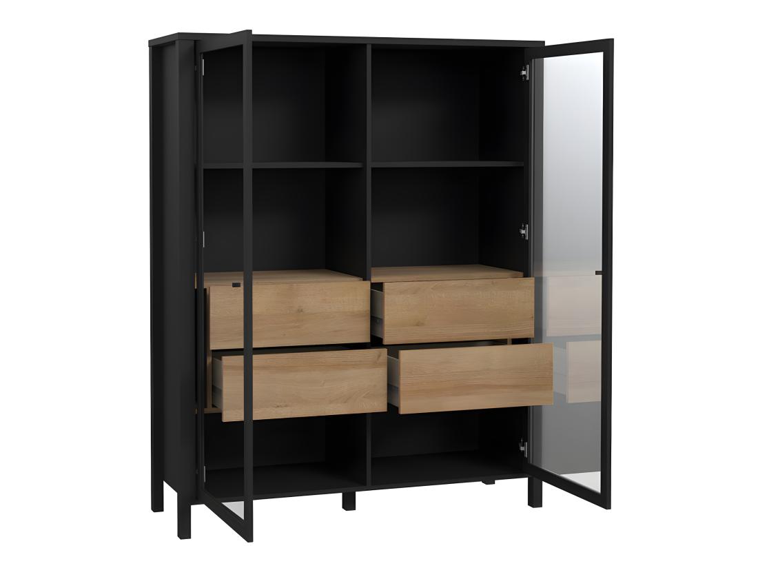 Vente Unique Vitrine 121 Cm 2 Portes 4 Tiroirs Décor Bois De Chêne Et Noir - MODE