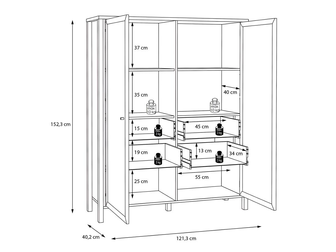 Vente Unique Vitrine 121 Cm 2 Portes 4 Tiroirs Décor Bois De Chêne Et Noir - MODE