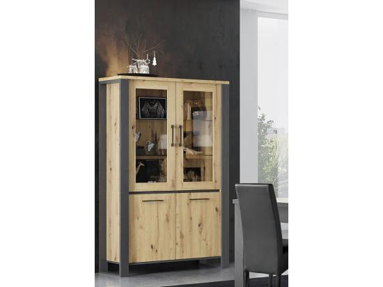 Vente Unique Vitrine 2 Portes + 2 Portes Vitrées LED Eden