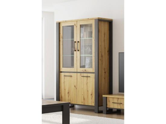 vente unique Vitrine 2 portes + 2 portes vitrées LED Eden