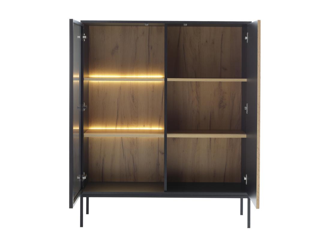 Vente Unique Vitrine 2 Portes Avec LEDs En MDF Et Verre Fumé - Noir Et Naturel - OVILA