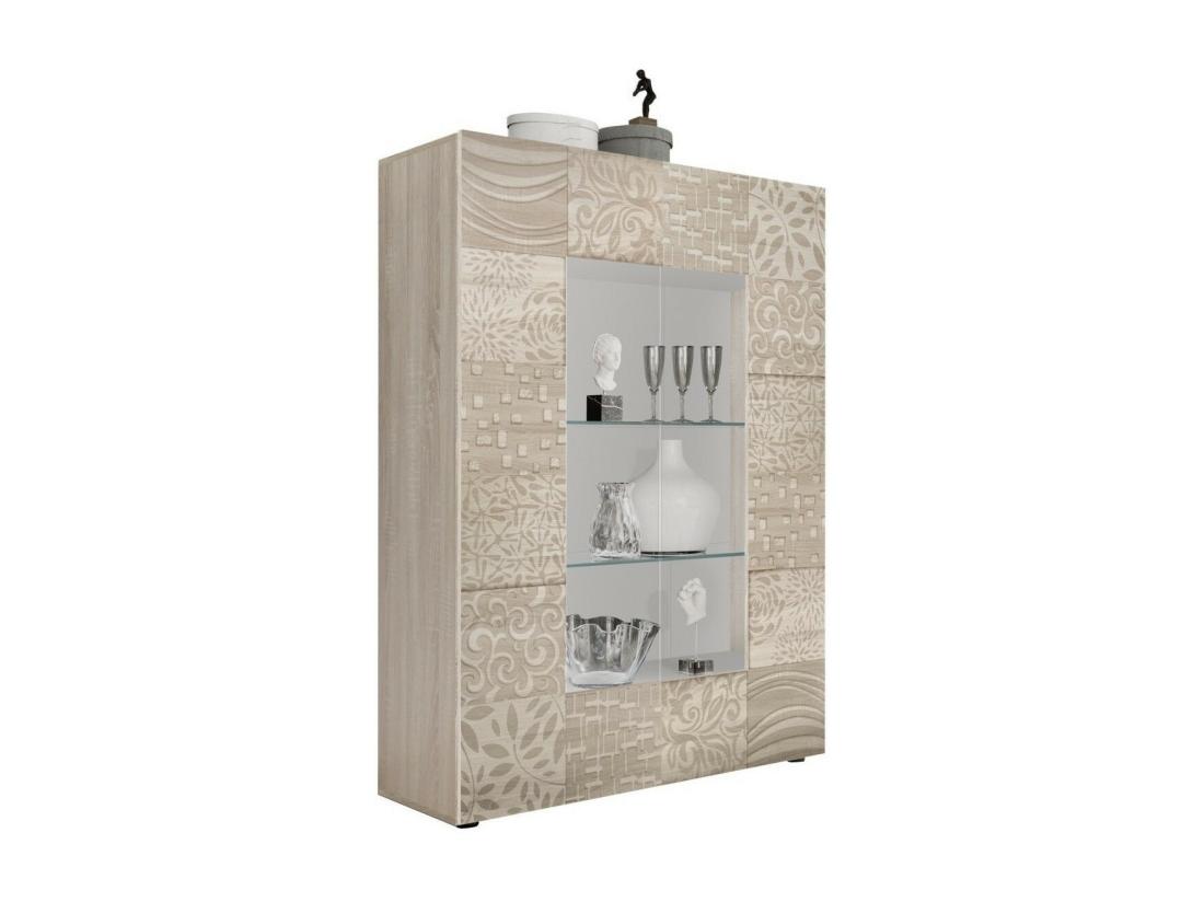 Vente Unique Vitrine 2 Portes Bois Mélaminé Chêne Clair Zebre L 120cm