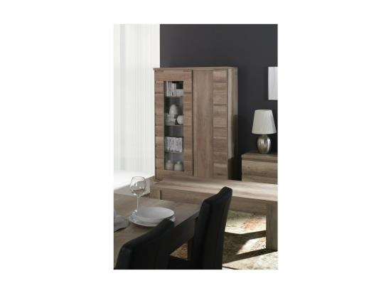 Vente Unique Vitrine 2 Portes Coulissantes ROMI Avec Porte Vitrée - Coloris Dab Canyon - 120 X 180 X 55 Cm