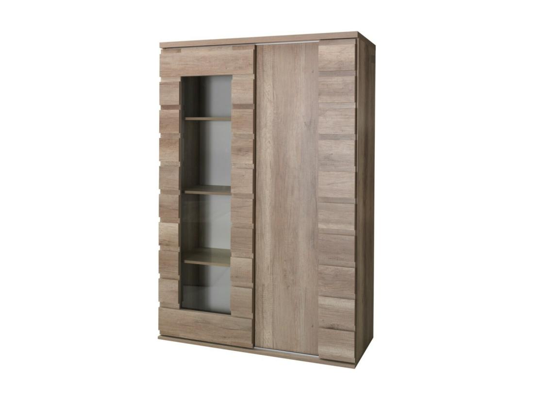 vente unique Vitrine 2 portes coulissantes ROMI avec porte vitrée - Coloris dab canyon - 120 x 180 x 55 cm