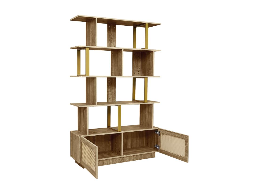 Vente Unique Vitrine - 2 Portes En Rotin + étagères Ouvertes - Naturel