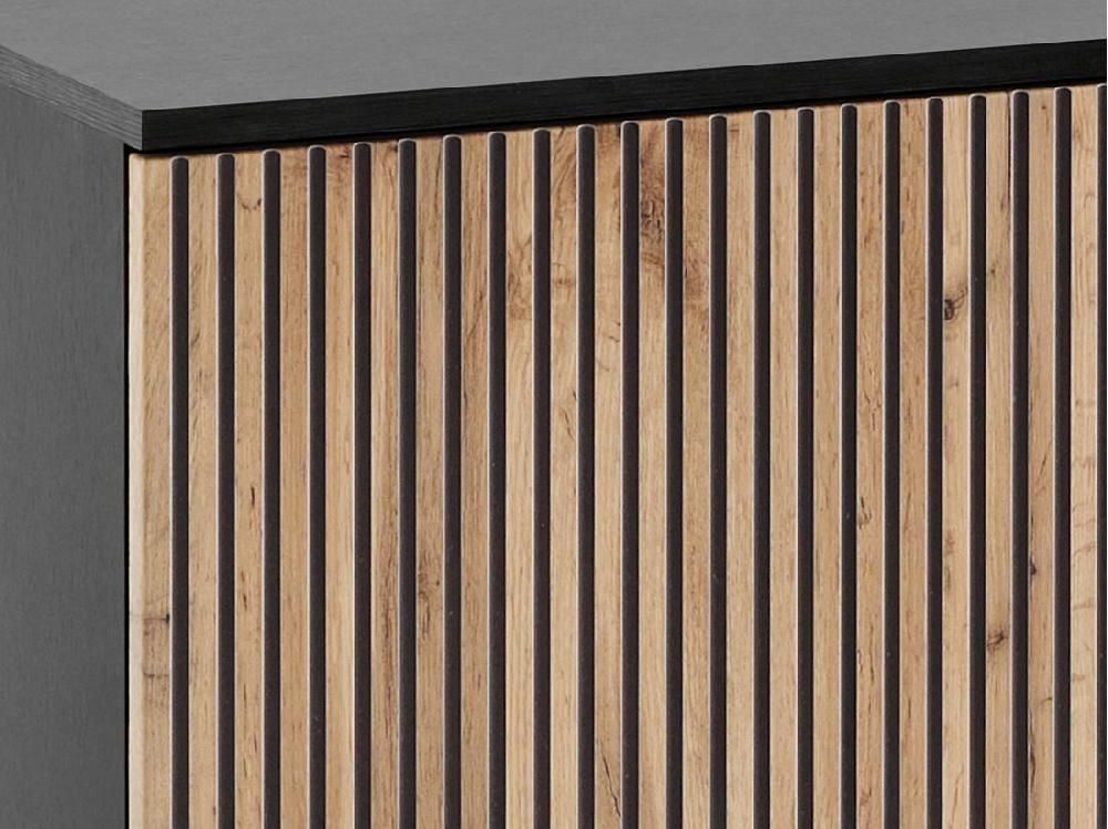 Vente Unique Vitrine 2 Portes Et 1 Tiroir Avec LEDs En MDF Et Verre Fumé - Noir Et Naturel - OVILA