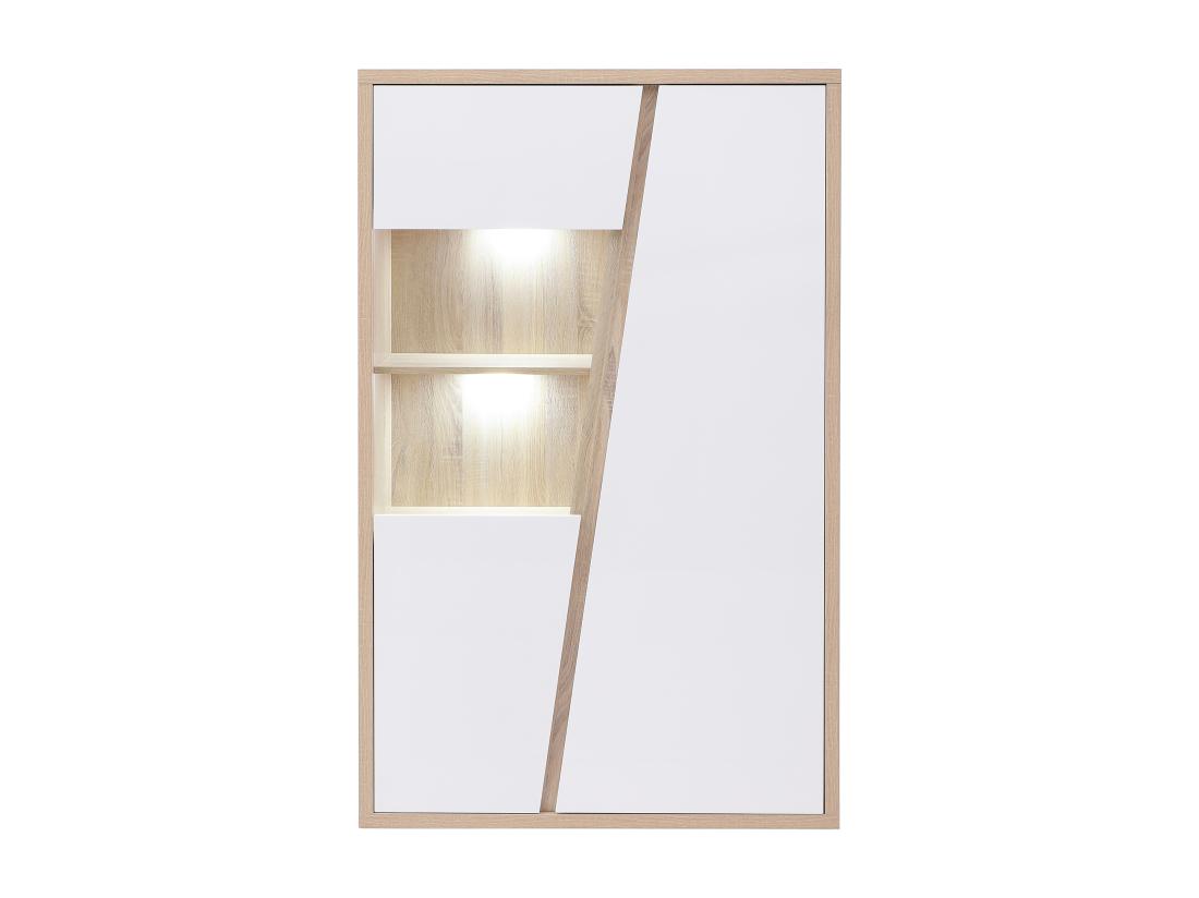 Vente Unique Vitrine 2 Portes Et 2 Niches Avec LEDs - Blanc Et Naturel - ZAOTI