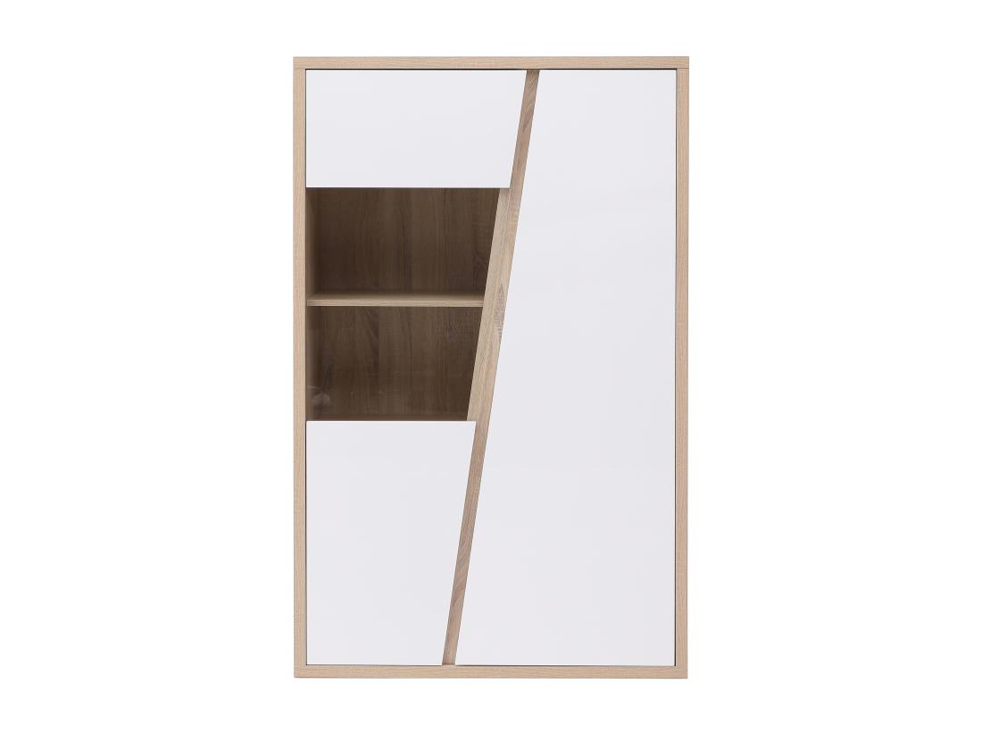 Vente Unique Vitrine 2 Portes Et 2 Niches Avec LEDs - Blanc Et Naturel - ZAOTI