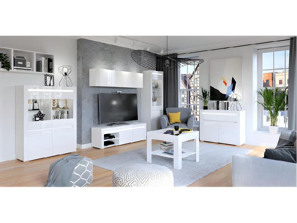 Vente Unique Vitrine 2 Portes LED Inclus Kasla Blanc