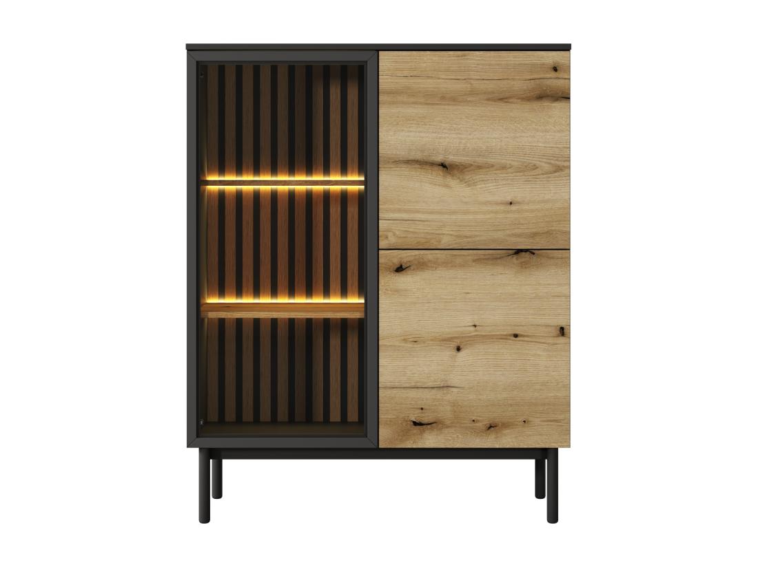 Vente Unique Vitrine 3 Portes Avec LEDs - Naturel Et Noir - LABENIA