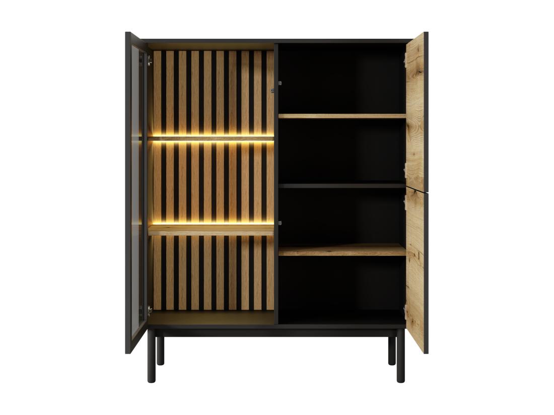 Vente Unique Vitrine 3 Portes Avec LEDs - Naturel Et Noir - LABENIA