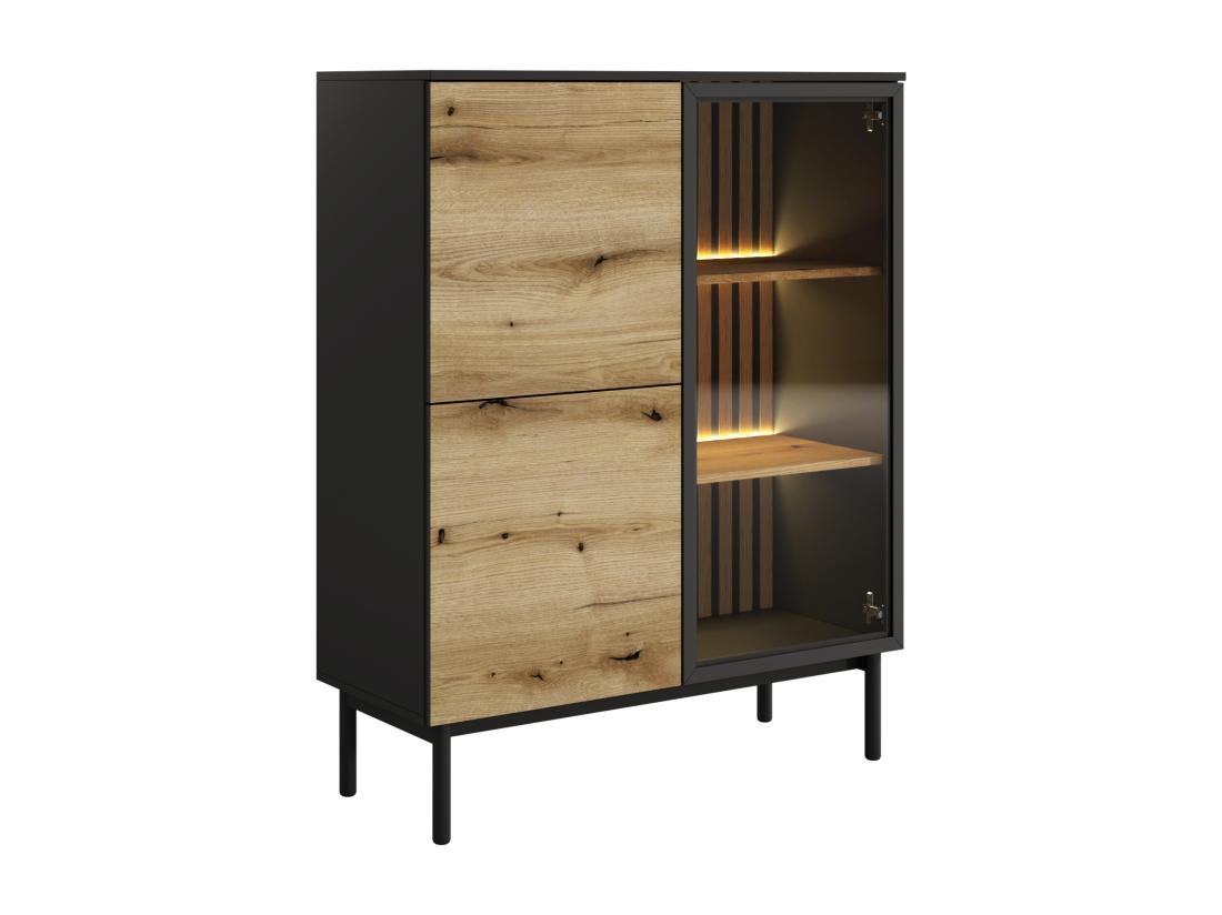 Vente Unique Vitrine 3 Portes Avec LEDs - Naturel Et Noir - LABENIA