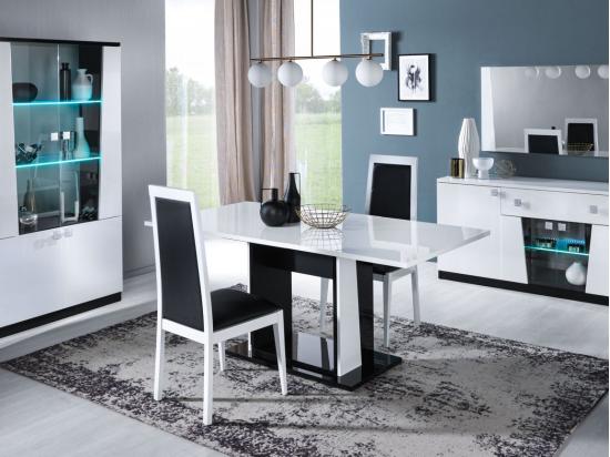 Vente Unique Vitrine 4 Portes Bois Blanc Et Noir Vernis Laqué Brillant Bilia 104cm