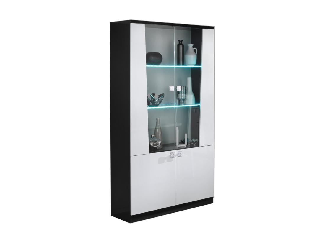 Vente Unique Vitrine 4 Portes Bois Blanc Et Noir Vernis Laqué Brillant Bilia 104cm