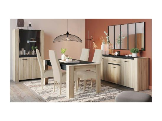 Vente Unique Vitrine 4 Portes Chêne/Gris Foncé - DANIEL - L 100 X L 45 X H 174 Cm