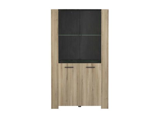 Vente Unique Vitrine 4 Portes Chêne/Gris Foncé - DANIEL - L 100 X L 45 X H 174 Cm