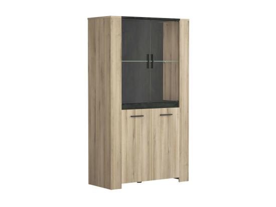 Vente Unique Vitrine 4 Portes Chêne/Gris Foncé - DANIEL - L 100 X L 45 X H 174 Cm