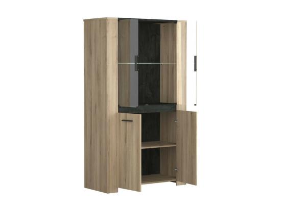vente unique Vitrine 4 portes Chêne/Gris foncé - DANIEL - L 100 x l 45 x H 174 cm