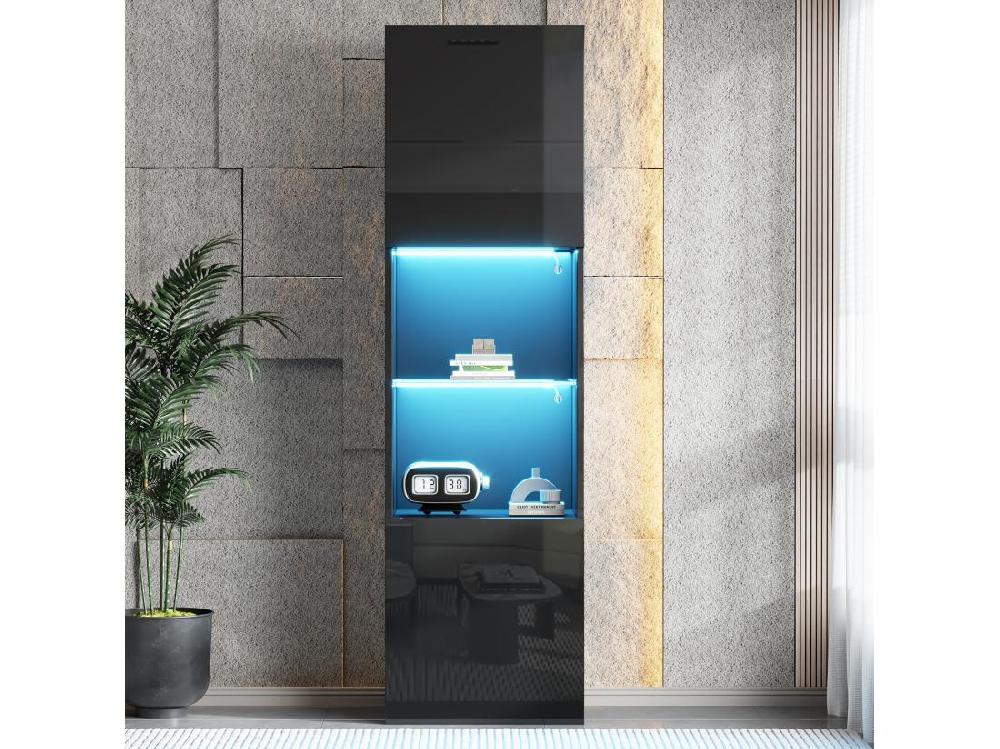 Vente Unique Vitrine 45x35x160cm - Avec 2 Ports - Avec éclairage LED - 1 étagère En Verre - Noir