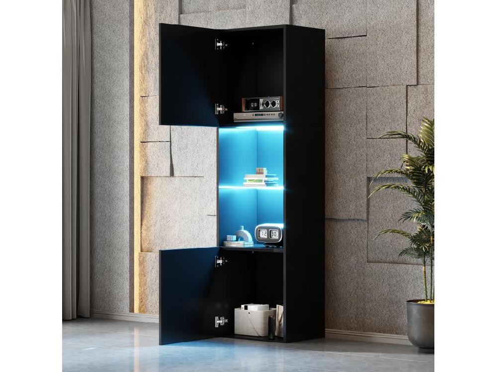 Vente Unique Vitrine 45x35x160cm - Avec 2 Ports - Avec éclairage LED - 1 étagère En Verre - Noir