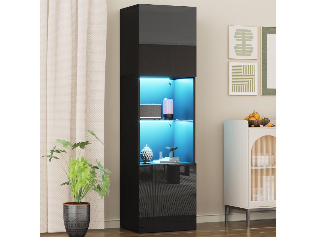 Vente Unique Vitrine 45x35x160cm - Avec 2 Ports - Avec éclairage LED - 1 étagère En Verre - Noir