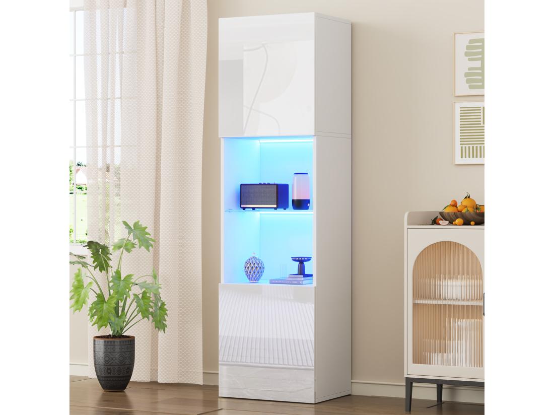 Vente Unique Vitrine 45x35x160cm - Avec 2 Ports - Avec éclairage LED - 1 étagère En Verre - Blanc