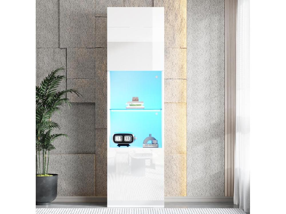 Vente Unique Vitrine 45x35x160cm - Avec 2 Ports - Avec éclairage LED - 1 étagère En Verre - Blanc