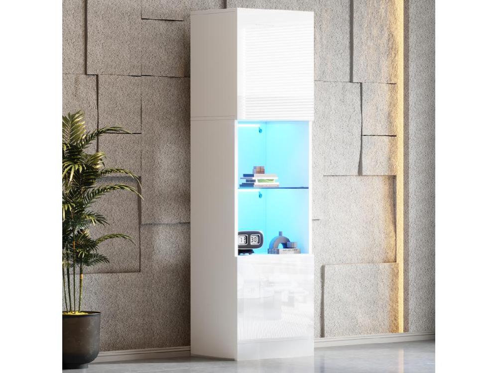 Vente Unique Vitrine 45x35x160cm - Avec 2 Ports - Avec éclairage LED - 1 étagère En Verre - Blanc