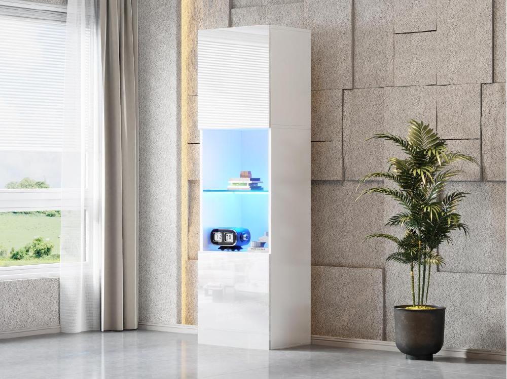 vente unique Vitrine 45x35x160cm - avec 2 ports - avec éclairage LED - 1 étagère en verre - blanc