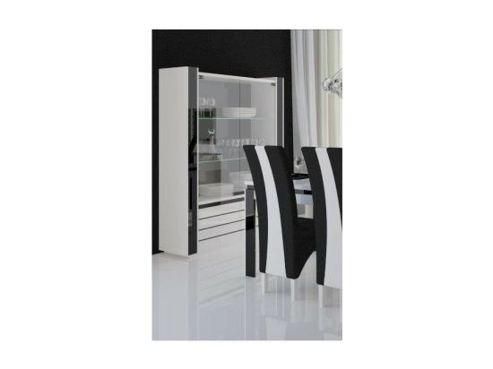Vente Unique Vitrine / Argentier / Vaisselier LINA Coloris Blanc Avec Façades Blanches Et Noires Brillantes – 120 X 185 X 45 Cm