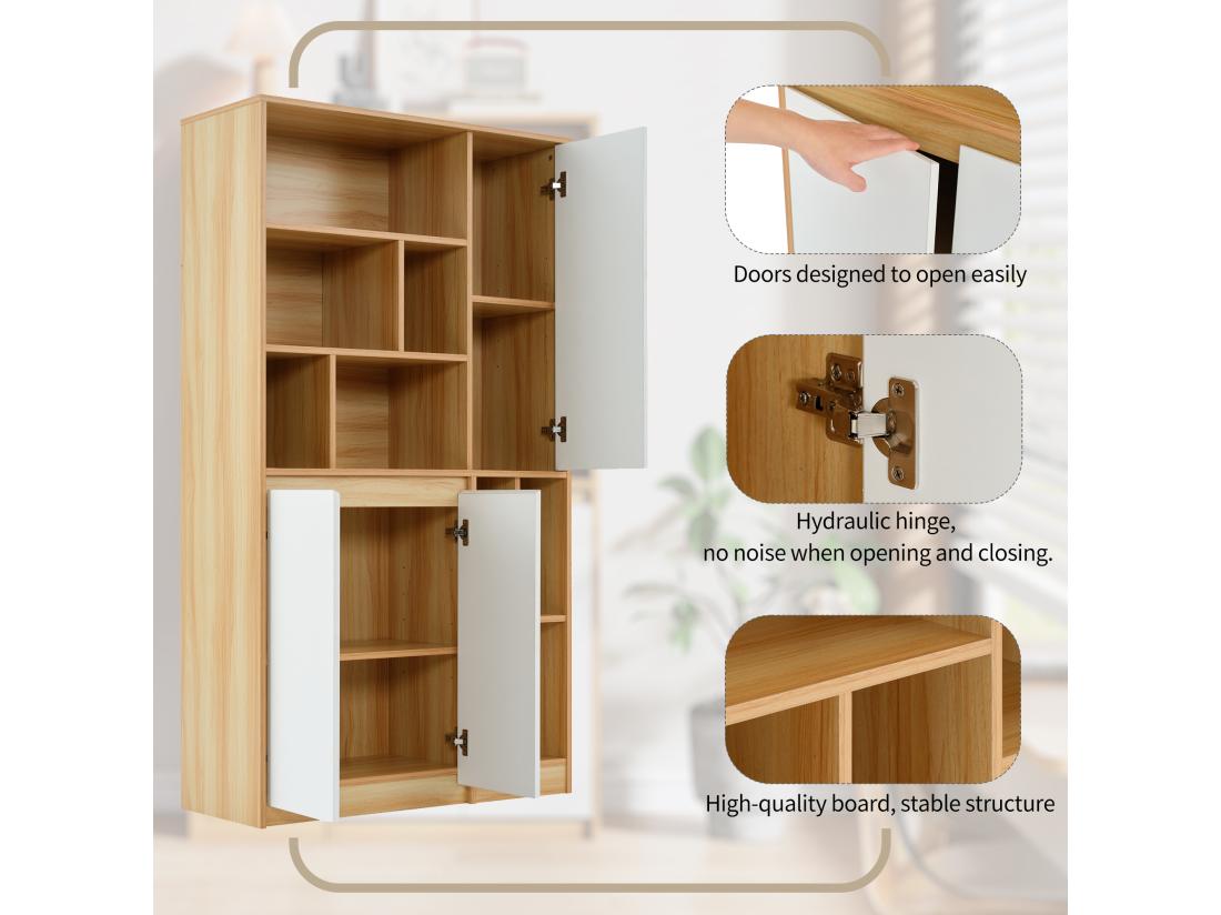 Vente Unique Vitrine Avec 3 Portes Et étagères Réglables - Panneaux De Particules - Naturel & Blanc