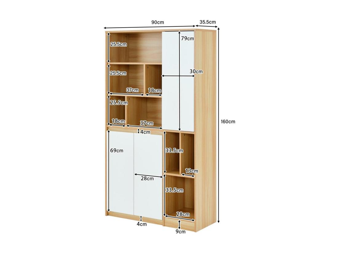 Vente Unique Vitrine Avec 3 Portes Et étagères Réglables - Panneaux De Particules - Naturel & Blanc