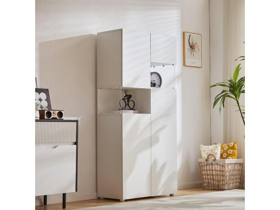 Vente Unique Vitrine Avec éclairage LED Armoire Haute En Acrylique Transparent Vitrines Sur Pied Armoire Polyvalente Blanc