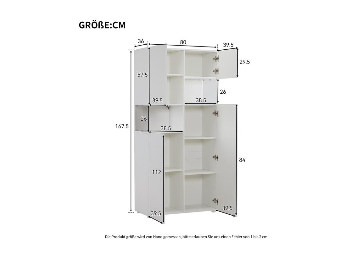 Vente Unique Vitrine Avec éclairage LED Armoire Haute En Acrylique Transparent Vitrines Sur Pied Armoire Polyvalente Blanc