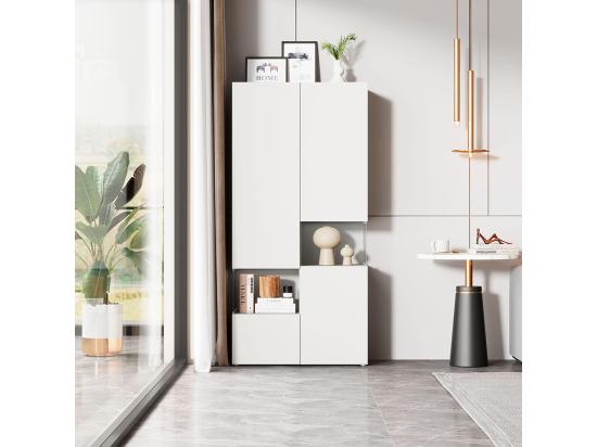 vente unique Vitrine avec éclairage LED armoire haute en acrylique transparent vitrines sur pied armoire polyvalente Blanc