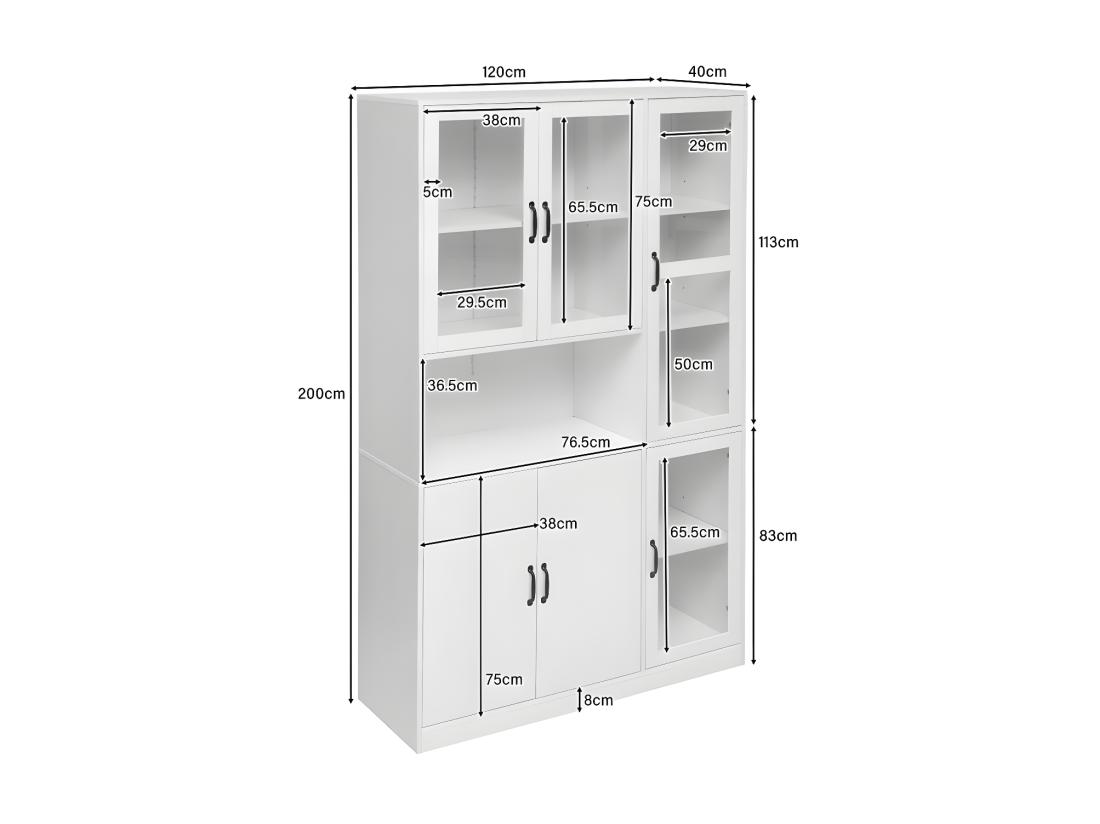 Vente Unique Vitrine Avec éclairage LED - étagères Avec 6 Portes - H 200cm - Blanc