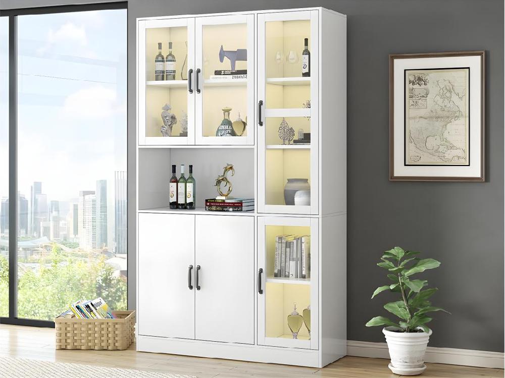 vente unique Vitrine avec éclairage LED - étagères avec 6 portes - H 200cm - Blanc