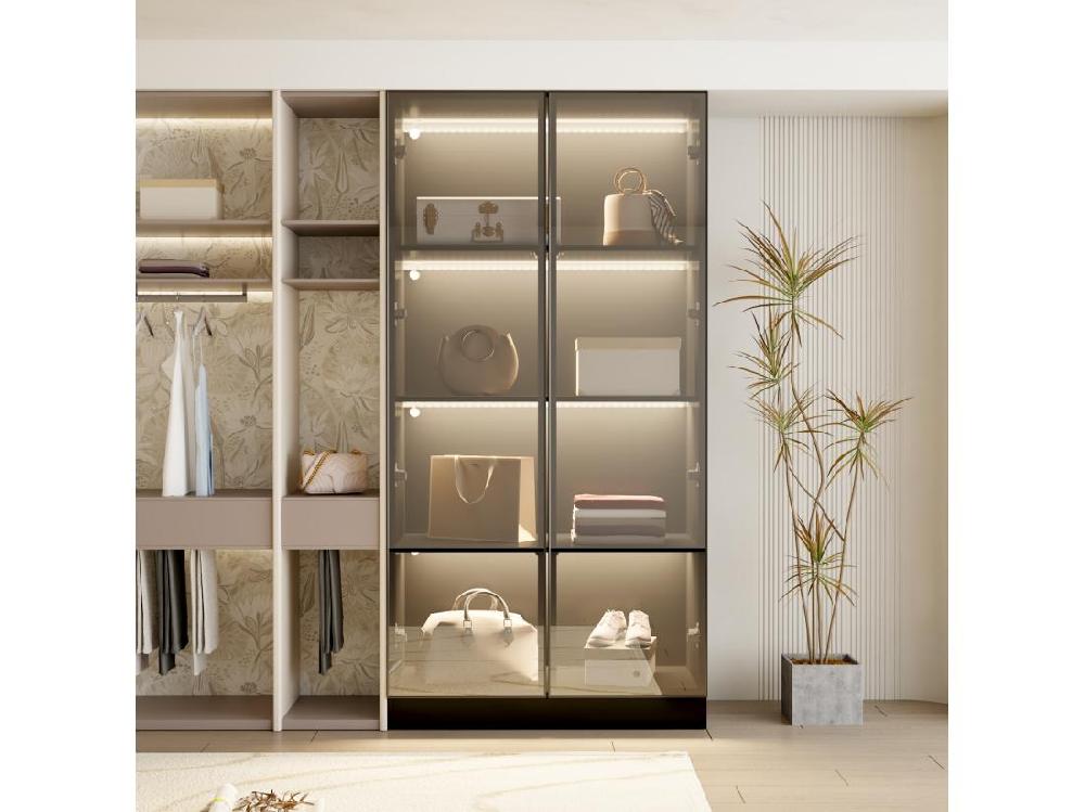 Vente Unique Vitrine Avec LED Et Portes En Verre Meuble De Rangement En Verre Debout Avec 4 étagères Design Pop-up 80x40x160cm Noir