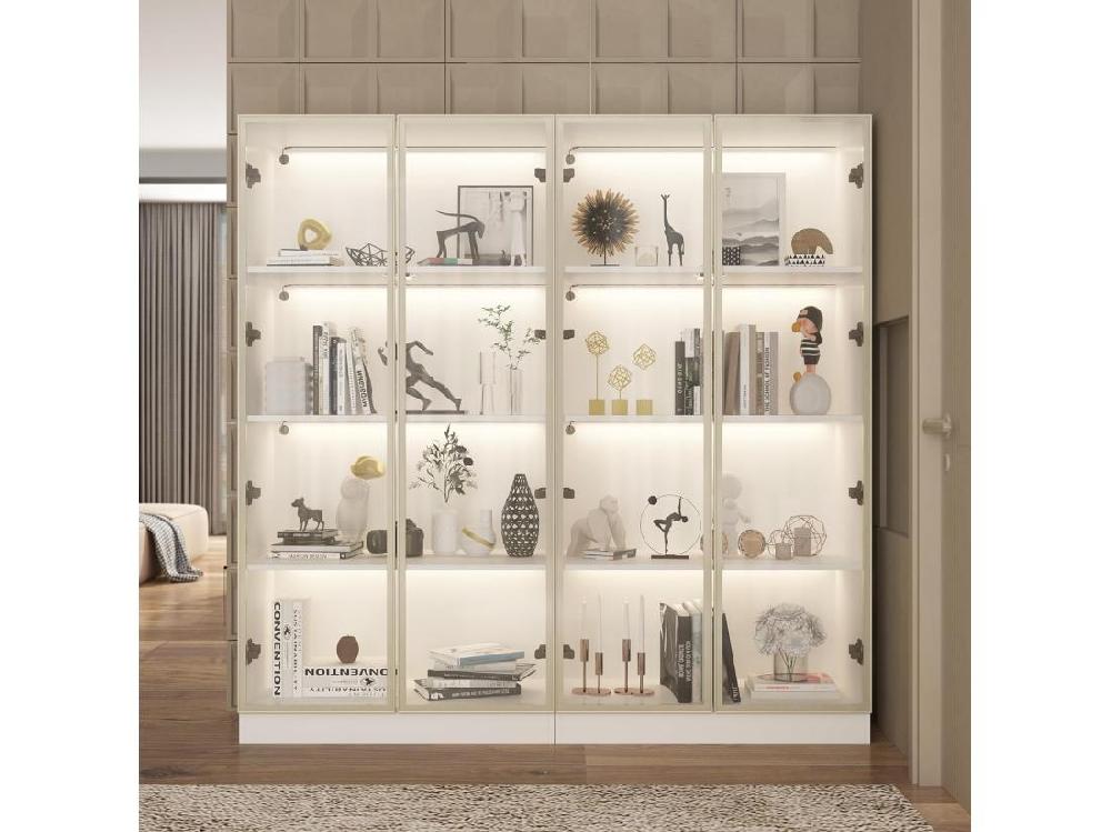 Vente Unique Vitrine Avec LED Et Portes En Verre Meuble De Rangement En Verre Debout Avec 4 étagères Design Pop-up 80x40x160cm Blanche