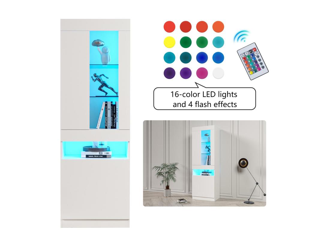 vente unique Vitrine avec porte et LED - Hauteur 180cm - Blanc