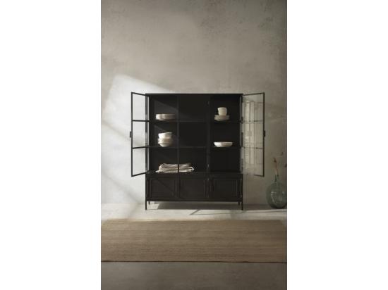 Vente Unique Vitrine Avec Portes Et Côtés En Verre Et Structure En Métal Noir