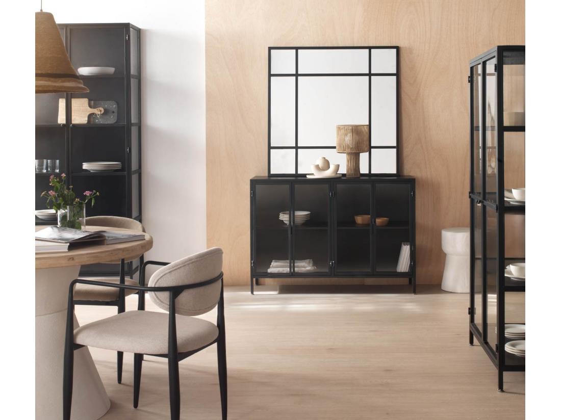 Vente Unique Vitrine Avec Portes Et Côtés En Verre Structure Métallique Noire